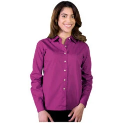 Blue Generation Ladies' Long Sleeve Superblend Poplin Shirt With Bone Buttons