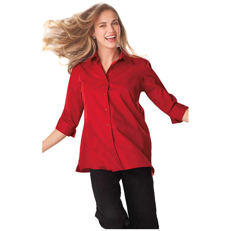 Blue Generation Ladies' 3/4 Sleeve Poplin Swing Shirt 3 Blue Generation Ladies' 3/4 Sleeve Poplin Swing Shirt