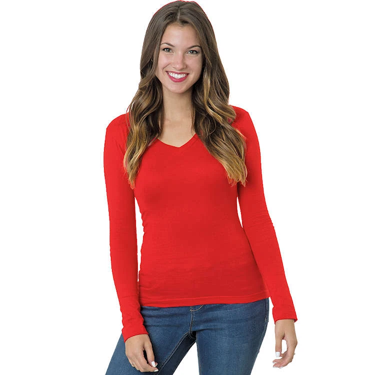 Bayside Junior Fine Jersey Long Sleeve Deep V-Neck Tee 3 Bayside Junior Fine Jersey Long Sleeve Deep V-Neck Tee