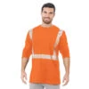 Bayside Hi-Vis 100% 6.1 Oz. Cotton Long Sleeve Pocket Crew Tee Segmented Striping -All Seasons Uniforms Shop BY3712