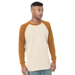 Bayside Heavyweight 7.5 Oz. Waffle Knit Thermal Raglan With Cuff Sweatshirt
