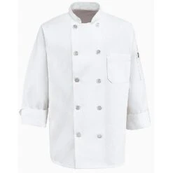 Chef Designs Ten Pearl Button Spun Poly Chef Coat W/Thermometer Pocket