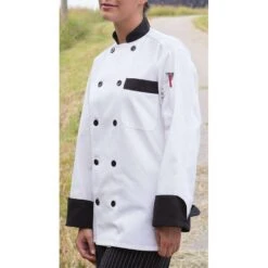 Uncommon Threads Newport 10 Black Button Poly Cotton Twill Chef Coat